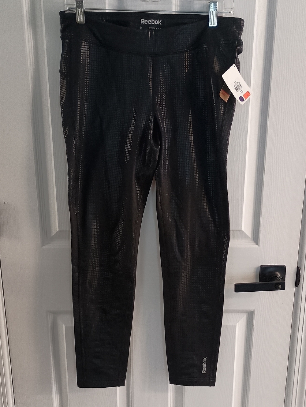 Reebok Black Gloss Grid Leggings. SZ L New